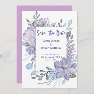 Purple Watercolor Lilac Flowers Wedding Save The Date