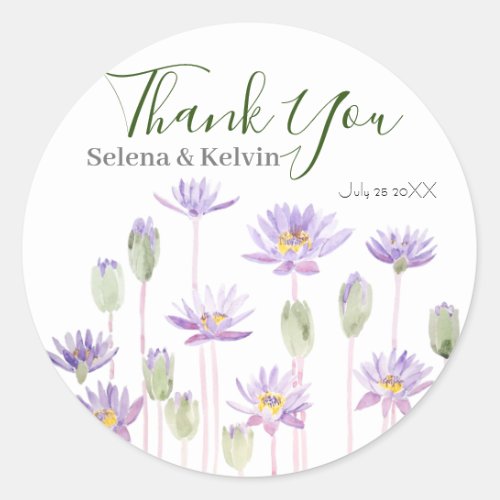 purple watercolor lily flower round sticker 