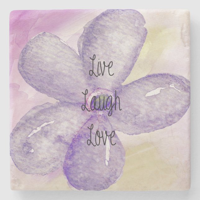 Purple Watercolor Live Flower Stone Coaster (Front)