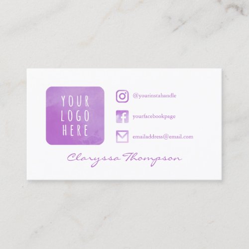 Purple Watercolor Logo & Photo Social Media Business Card