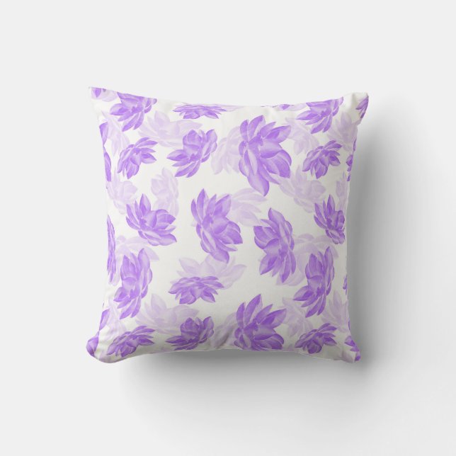 Purple Watercolor Lotus Flower Pattern Throw Pillow (Front)