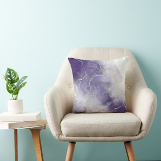 Purple Watercolor Marble Gold Foil Abstract luxury Throw Pillow
