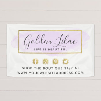 Purple Watercolor & Modern Gold Geometric Chic Banner by CyanSkyDesign at Zazzle