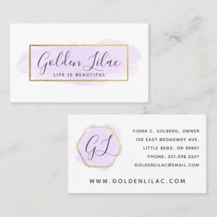 Purple Watercolor & Modern Gold Geometric Chic Business Card