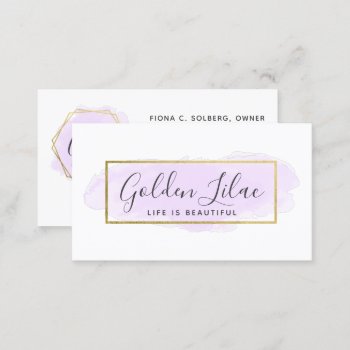 Purple Watercolor & Modern Gold Geometric Chic Business Card by CyanSkyDesign at Zazzle