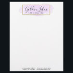 Purple Watercolor & Modern Gold Geometric Chic Letterhead<br><div class="desc">Simple, clean, timeless. This elegant design features a splash of pastel lavender purple in watercolor style behind a faux-gold foil texture over crisp modern lines. Widely versatile and minimalistic - perfect for handmade boutiques, beauty products, supply shops and beyond. • Customize it! Click the "Customize" button to change fonts, sizing...</div>