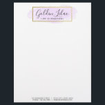 Purple Watercolor & Modern Gold Geometric Chic Letterhead<br><div class="desc">Simple, clean, timeless. This elegant design features a splash of pastel lavender purple in watercolor style behind a faux-gold foil texture over crisp modern lines. Widely versatile and minimalistic - perfect for handmade boutiques, beauty products, supply shops and beyond. • Customize it! Click the "Customize" button to change fonts, sizing...</div>