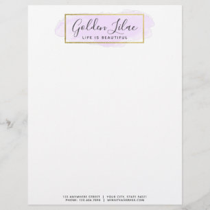 Purple Watercolor & Modern Gold Geometric Chic Letterhead