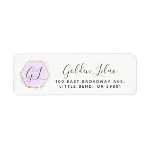 Purple Watercolor & Modern Gold Return Address Label
