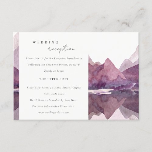 Purple Watercolor Mountain Lake Wedding Reception Enclosure Card