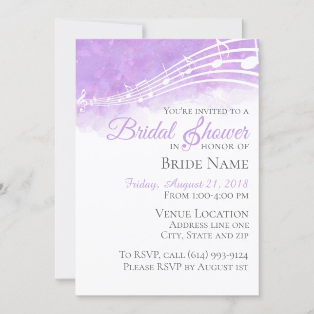 Purple Watercolor Musical Bridal Shower Invitation (Front)