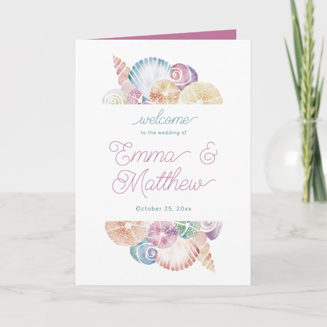 Purple Watercolor Ocean Mermaid Shell Folded Program (Front)