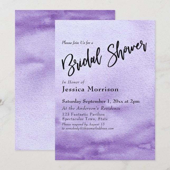 Purple Watercolor Ombre Bridal Shower Invitation (Front/Back)