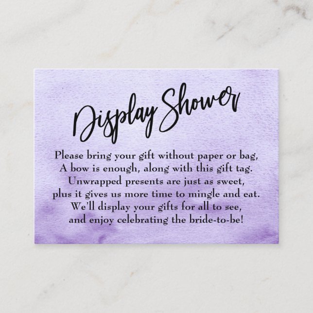 Purple Watercolor Ombre Display Bridal Shower Enclosure Card (Front)