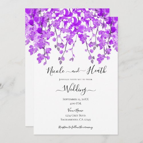 Purple Watercolor Orchid Floral Wedding  Invitation