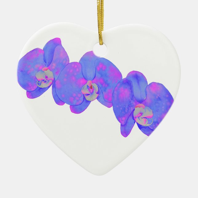 Purple watercolor Orchid painting Ceramic Ornament (Front)