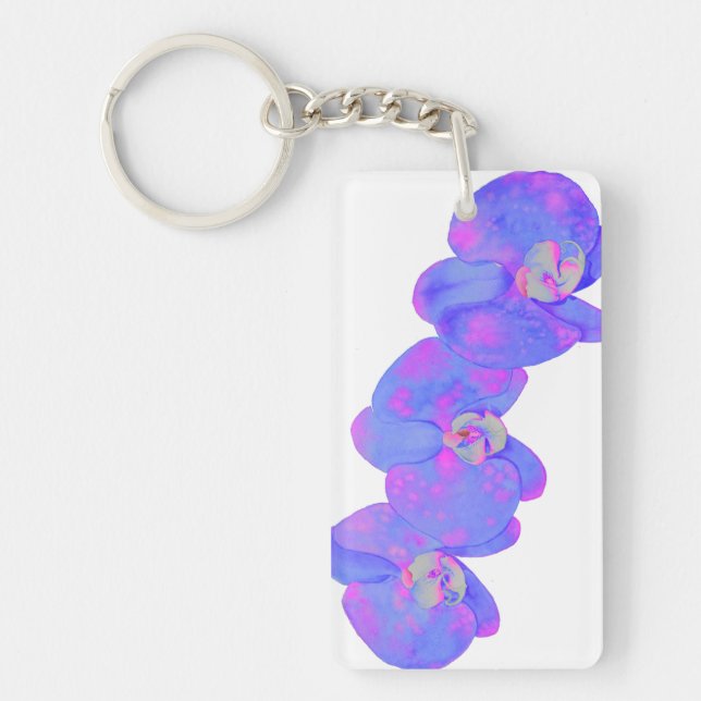 Purple watercolor Orchid painting Keychain (Front)