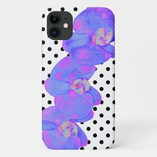 Purple watercolor Orchid painting polka dots iPhone 11 Case