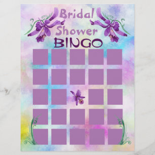 Purple Watercolor Orchids Bridal Shower Bingo Flyer