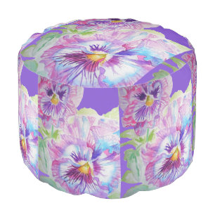 Purple Watercolor Pansy Floral Flowers Pouffe Pouf