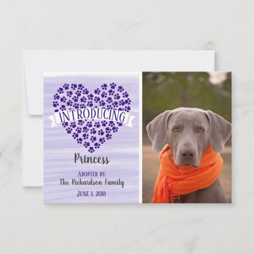 Purple Watercolor Paw Print Dog Photo Announcement