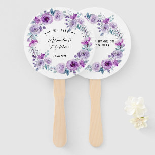 Purple Watercolor Peonies Eucalyptus Wedding Hand Fan