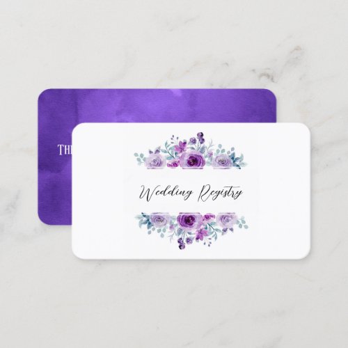 Purple Watercolor Peonies Wedding Registry Business Card