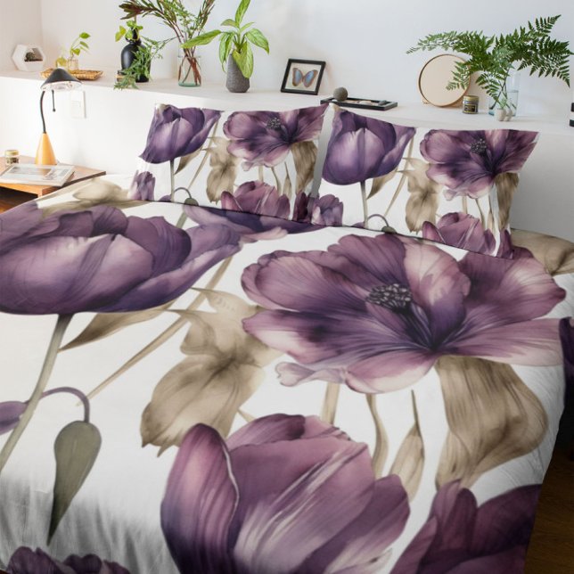 Purple Watercolor peony floral  Duvet Cover (Creator Uploaded)