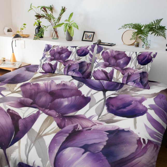 Purple Watercolor peony floral  Duvet Cover (Creator Uploaded)