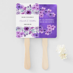 Purple Watercolor Peony Flowers Wedding Thank You Hand Fan