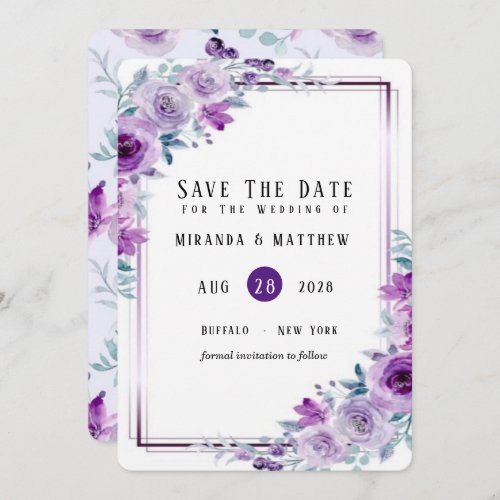 Purple Watercolor Peony  Save The Date Cards