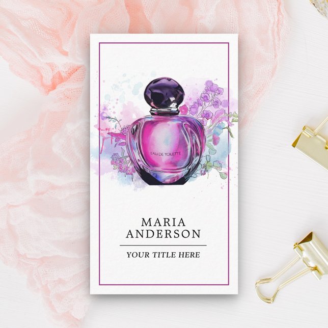 Purple Watercolor Perfume Bottle Business Card (Creator Uploaded)