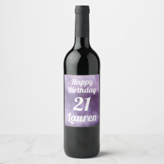 Purple Watercolor Personalized Happy Birthday Wine Label