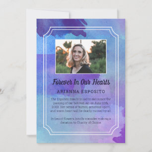 Purple Watercolor Photo Memorial Announcement