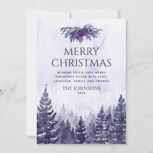 Purple Watercolor Pine Tree Forest Photo Christmas Holiday Card