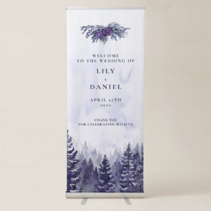 Purple Watercolor Pine Tree Forest Wedding Welcome Retractable Banner