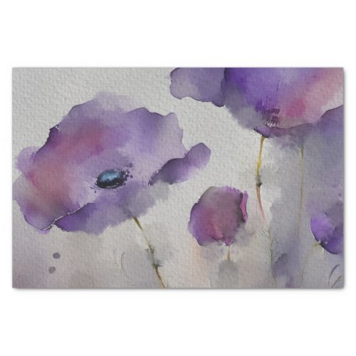 Purple Watercolor Poppies Tissue Paper