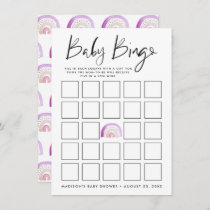 Purple Watercolor Rainbow Baby Shower Bingo Card