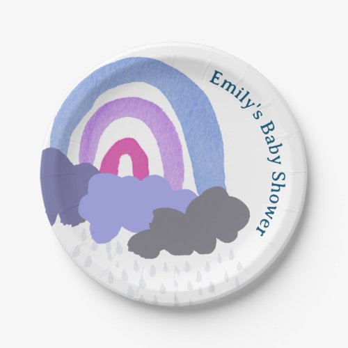 Purple Watercolor Rainbow Baby Shower Paper Plates