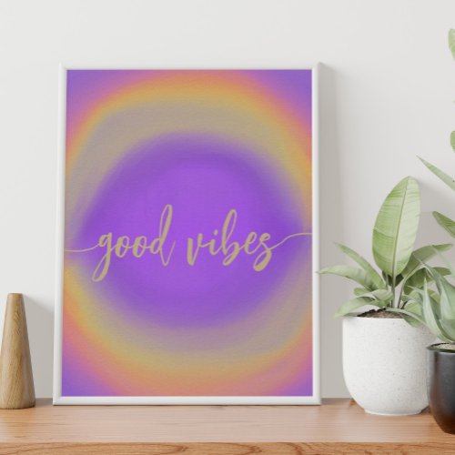 Purple watercolor rainbow good vibes poster