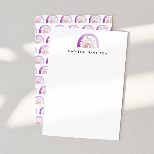 Purple Watercolor Rainbow Personalized Stationery Note Card