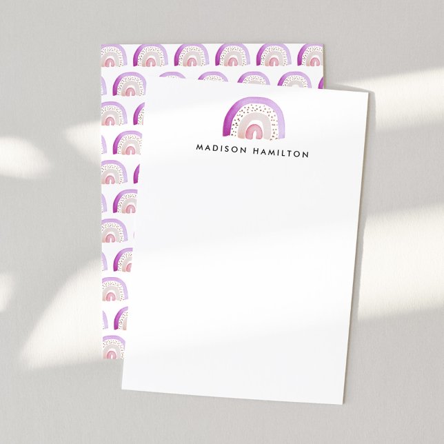 Purple Watercolor Rainbow Personalized Stationery Note Card (Creator Uploaded)