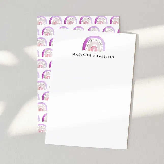 Purple Watercolor Rainbow Personalized Stationery Note Card | Zazzle