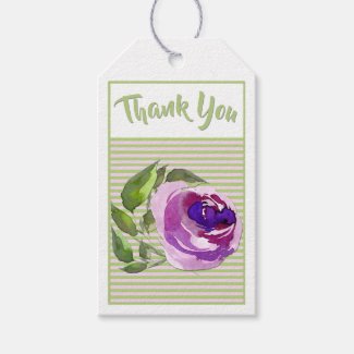 Purple Watercolor Rose and Matching Stripes Gift Tags