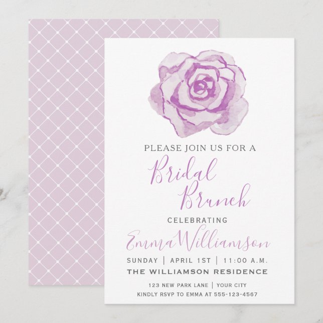 Purple Watercolor Rose | Bridal Brunch Invitation (Front/Back)