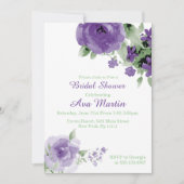 Purple Watercolor Rose, Bridal Shower Invitations (Front)