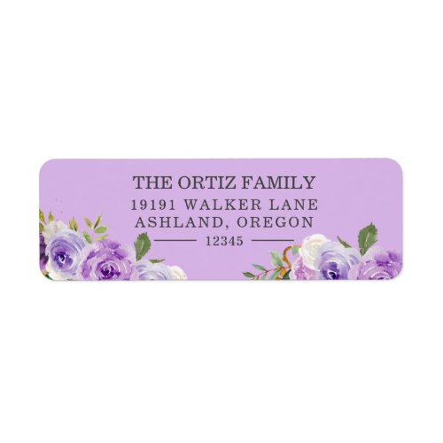 Purple Watercolor Rose Floral Return Address Label