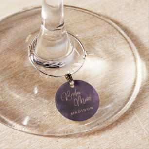 Purple Watercolor Rose Gold Wedding Bridesmaid Wine Charm