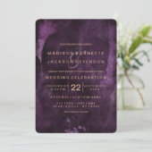 Purple Watercolor Rose Gold Wedding Invitations (Standing Front)