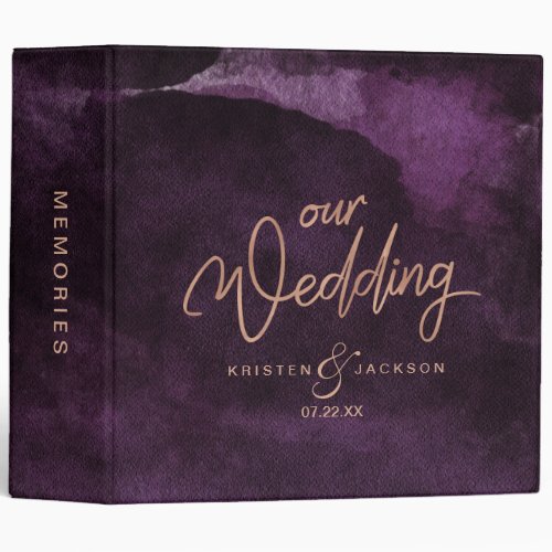 Purple Watercolor Rose Gold Wedding Photo Album 3 Ring Binder